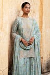 Shop_Aangan By Parul_Blue Organza Sequins, Embroidery Round Neck Bliss Sharara Set _Online_at_Aza_Fashions