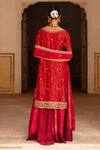 Shop_Aangan By Parul_Red Silk, Cotton Embroidery, Zari Round Neck Signature Raw Bridal Sharara Set _at_Aza_Fashions