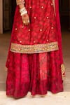 Aangan By Parul_Red Silk, Cotton Embroidery, Zari Round Neck Signature Raw Bridal Sharara Set _Online_at_Aza_Fashions