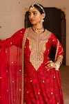 Buy_Aangan By Parul_Red Silk, Cotton Embroidery, Zari Round Neck Signature Raw Bridal Sharara Set 
