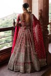 Shop_Aangan By Parul_Red Organza Sequins, Zari Plunge Neck Empress Bridal Lehenga Set _at_Aza_Fashions