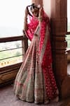 Buy_Aangan By Parul_Red Organza Sequins, Zari Plunge Neck Empress Bridal Lehenga Set 