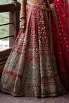 Shop_Aangan By Parul_Red Organza Sequins, Zari Plunge Neck Empress Bridal Lehenga Set 