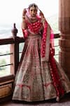 Buy_Aangan By Parul_Red Organza Sequins, Zari Plunge Neck Empress Bridal Lehenga Set _at_Aza_Fashions