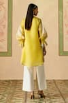 Shop_Chandrima_Yellow Silk Organza, Chanderi Embroidery V-neck Color Block Tunic And Sheer Pants _at_Aza_Fashions