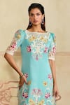 Chandrima_Aqua Silk Organza, Chanderi Applique, Cut Work Square Neck Kurta Set _Online_at_Aza_Fashions