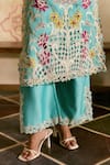 Buy_Chandrima_Aqua Silk Organza, Chanderi Applique, Cut Work Square Neck Kurta Set _Online_at_Aza_Fashions