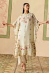 Chandrima_Ivory Silk Organza Embroidery Round Neck Applique Kaftan _Online_at_Aza_Fashions