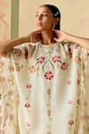 Chandrima_Ivory Silk Organza Embroidery Round Neck Applique Kaftan _at_Aza_Fashions