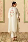 Shop_Chandrima_Ivory Silk Organza Embroidery Round Neck Applique Kaftan _at_Aza_Fashions