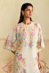 Shop_Chandrima_Ivory Chanderi Embroidery Round Neck Floral Kurta And Pants Set _at_Aza_Fashions