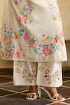 Chandrima_Ivory Chanderi Embroidery Round Neck Floral Kurta And Pants Set _Online_at_Aza_Fashions