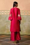 Shop_Chandrima_Fuchsia Chanderi Embroidery Round Neck Floral Cutwork Kurta And Flared Pant Set _at_Aza_Fashions