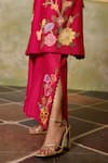 Chandrima_Fuchsia Chanderi Embroidery Round Neck Floral Cutwork Kurta And Flared Pant Set _Online_at_Aza_Fashions