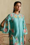 Chandrima_Aqua Chanderi Embroidery Round Neck Mosaic Floral Vines Kurta Set _Online_at_Aza_Fashions