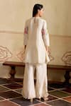 Shop_Chandrima_Ivory Chanderi Lace, Cut Work Round Neck Mosaic Vines Flared Kurta And Pant Set _at_Aza_Fashions