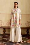 Buy_Chandrima_Ivory Chanderi Lace, Cut Work Round Neck Mosaic Vines Flared Kurta And Pant Set _at_Aza_Fashions