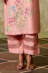 Chandrima_Pink Chanderi Embroidery Round Neck Mosaic Floral Kimono Kurta And Pant Set _Online_at_Aza_Fashions