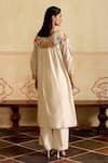 Shop_Chandrima_Ivory Chanderi Embroidery, Cut Work Round Neck Floral Kurta And Pant Set _at_Aza_Fashions