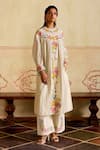 Buy_Chandrima_Ivory Chanderi Embroidery, Cut Work Round Neck Floral Kurta And Pant Set _at_Aza_Fashions