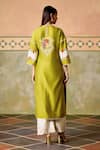 Shop_Chandrima_Olive Green Chanderi Embroidery Round Neck Color Block Kurta Set _at_Aza_Fashions