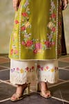 Buy_Chandrima_Olive Green Chanderi Embroidery Round Neck Color Block Kurta Set _Online_at_Aza_Fashions
