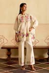 Buy_Chandrima_Ivory Chanderi Embroidery Round Neck Kimono Tunic And Cutwork Pants _at_Aza_Fashions