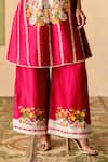 Chandrima_Fuchsia Chanderi Embroidery Round Neck Floral Panelled Kurta And Flared Pant Set _Online_at_Aza_Fashions