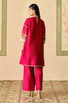 Shop_Chandrima_Fuchsia Chanderi Embroidery Round Neck Floral Panelled Kurta And Flared Pant Set _at_Aza_Fashions
