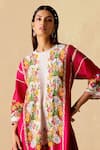 Buy_Chandrima_Fuchsia Chanderi Embroidery Round Neck Floral Panelled Kurta And Flared Pant Set _Online_at_Aza_Fashions
