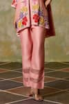 Chandrima_Pink Chanderi Embroidery, Beads V-neck Rose Threadwork Tunic And Pant Set _Online_at_Aza_Fashions