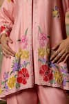 Shop_Chandrima_Pink Chanderi Embroidery, Beads V-neck Rose Threadwork Tunic And Pant Set _Online_at_Aza_Fashions