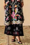 Chandrima_Black Silk Organza Beads, Embroidery Round Floral Threadwork Kaftan _Online_at_Aza_Fashions