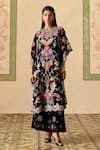 Buy_Chandrima_Black Silk Organza Beads, Embroidery Round Floral Threadwork Kaftan _Online_at_Aza_Fashions