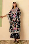Buy_Chandrima_Black Silk Organza Beads, Embroidery Round Floral Threadwork Kaftan _at_Aza_Fashions