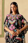 Shop_Chandrima_Black Silk Organza Beads, Embroidery Round Floral Threadwork Kaftan _Online_at_Aza_Fashions
