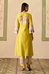 Shop_Chandrima_Yellow Chanderi Embroidery Round Neck Kurta And Sheer Panel Pants _at_Aza_Fashions