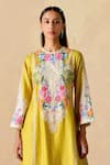 Chandrima_Yellow Chanderi Embroidery Round Neck Kurta And Sheer Panel Pants _Online_at_Aza_Fashions