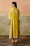 Shop_Chandrima_Yellow Chanderi Embroidery Round Neck Flared Long Kurta And Sheer Panel Pants _at_Aza_Fashions