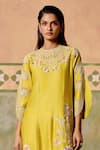 Chandrima_Yellow Chanderi Embroidery Round Neck Flared Long Kurta And Sheer Panel Pants _Online_at_Aza_Fashions