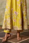 Shop_Chandrima_Yellow Chanderi Embroidery Round Neck Flared Long Kurta And Sheer Panel Pants _Online_at_Aza_Fashions