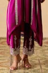 Chandrima_Purple Silk, Chanderi, Georgette Embroidery Round Contrast Kimono Kurta Set _Online_at_Aza_Fashions