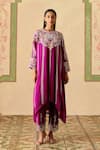 Buy_Chandrima_Purple Silk, Chanderi, Georgette Embroidery Round Contrast Kimono Kurta Set _at_Aza_Fashions