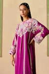 Buy_Chandrima_Purple Silk, Chanderi, Georgette Embroidery Round Contrast Kimono Kurta Set _Online_at_Aza_Fashions