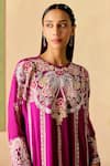Shop_Chandrima_Purple Silk, Chanderi, Georgette Embroidery Round Contrast Kimono Kurta Set _Online_at_Aza_Fashions