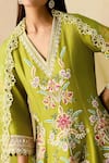 Shop_Chandrima_Olive Green Chanderi Embroidery V-neck Contrast Cordwork Kurta And Pant Set _Online_at_Aza_Fashions
