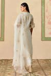 Shop_Chandrima_Ivory Chanderi Cut Work, Embroidery Round Neck Cutwork Kurta And Flared Pants Set _at_Aza_Fashions
