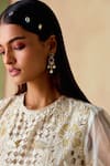 Chandrima_Ivory Chanderi Cut Work, Embroidery Round Neck Cutwork Kurta And Flared Pants Set _Online_at_Aza_Fashions