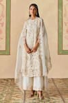 Buy_Chandrima_Ivory Silk Organza Embroidery Cutwork Dupatta _at_Aza_Fashions