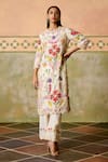 Buy_Chandrima_Ivory Chanderi Embroidery, Cut Work Round Neck Floral Threadwork Kurta Set _at_Aza_Fashions